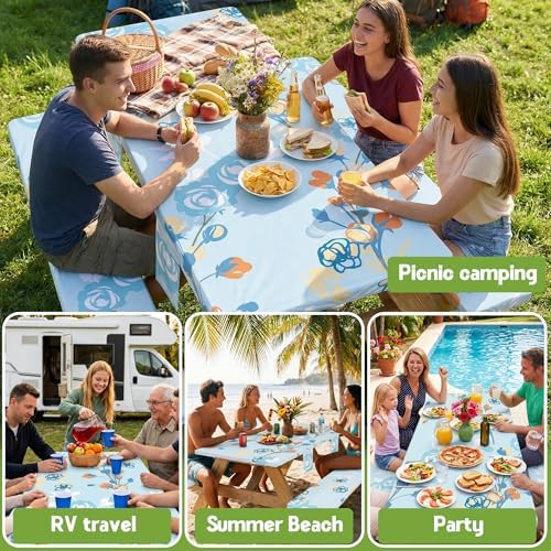 Picnic Table Cover with Bench Covers Waterproof Campsite Tablecloth Patio Backyard Camp Camping Kitchen Essentials Accessories Supplies Rv Cabin Gear Acampar Must Haves Table Cloth Camper Women Gifts - Image 5