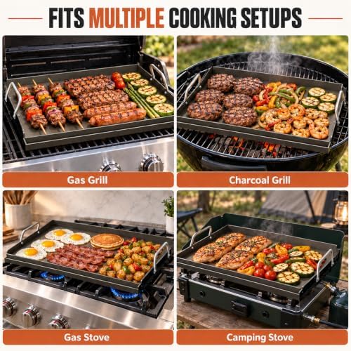 25"x16" Carbon Steel Griddle for Gas Grill, Pre-Seasoned Flat Top Plate - Image 3
