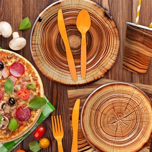 Wood Grain Slice Paper Plates And Napkins Party Supplies, Serves 24 - Image 3