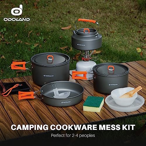 Odoland 15pcs Camping Cookware Non-Stick Lightweight Camping Pots and Pans Set with Kettle Plastic Plates Bowls Soup Spoon for Camping, Backpacking, Outdoor Cooking and Picnic - Image 6
