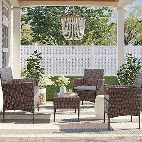 Homall 4 Pieces Outdoor Patio Furniture Sets Rattan Chair Wicker Set, Outdoor Indoor Use Backyard Porch Garden Poolside Balcony Furniture Sets (Grey) - Image 4