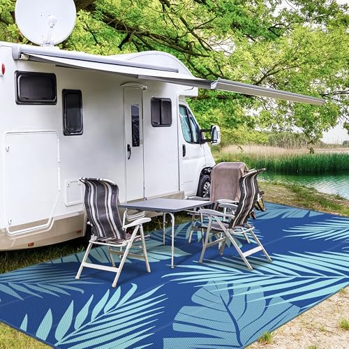 GENIMO Outdoor Rug, Waterproof Plastic Rugs 10'x14' for Camping Navy Green - Image 4