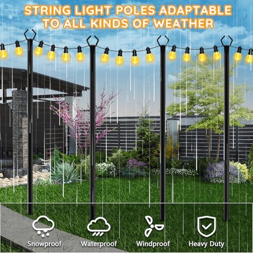 AHRLHR 7 Pack String Light Poles,Poles for Outdoor String lights10 Ft Metal Poles with Fork for Outdoor String Lights,Outdoor Light Poles with Fork,Patio,Deck,Backyard - Image 6