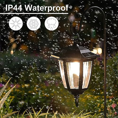 Dynaming 2 Pack Solar Hanging Lights Outdoor, Solar Powered Garden Decorative Lanterns with 2 x 38 Inch Shepherd Hooks, Waterproof Landscape Lighting for Lawn Patio Yard Pathway Driveway, Warm White - Image 5