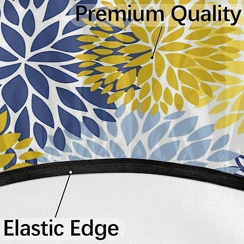 Fitted Round Tablecloth with Umbrella Hole and Zipper Spring Floral Outdoor Elastic Table Cloth 36"-44" Oil-Proof Waterproof Yellow Navy Chrysanthemum Patio Table Cover for Picnic Party - Image 4