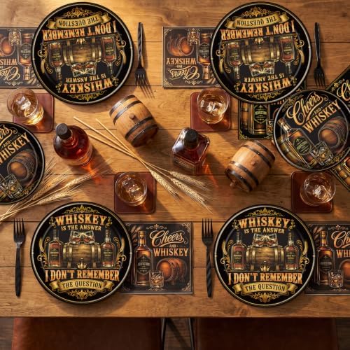 Whiskey Birthday Party Plates Napkins Decorations for Men Set 96PCS - Image 4