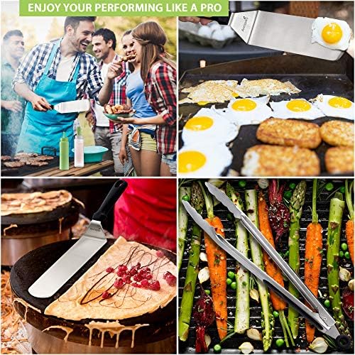 Metal Spatula and Scraper Set - Griddle Accessories kit - Grill Tongs Flat Spatula Pancake Flipper Hamburger Turner Squeeze bottles Set - Metal Utensil Great for BBQ Grill Flat Top Cast Iron - Image 5