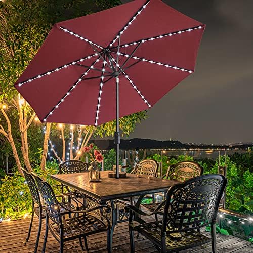 EliteShade USA 10-Year-Non-Fading 9ft Market Patio Umbrella, Commercial Grade Table Sun Umbrella with 80 Solar LED Lights, Crank Open, Windproof & UPF 50+ UV Protection for Garden, Deck, Pool, Backyard, Burgundy - Image 4