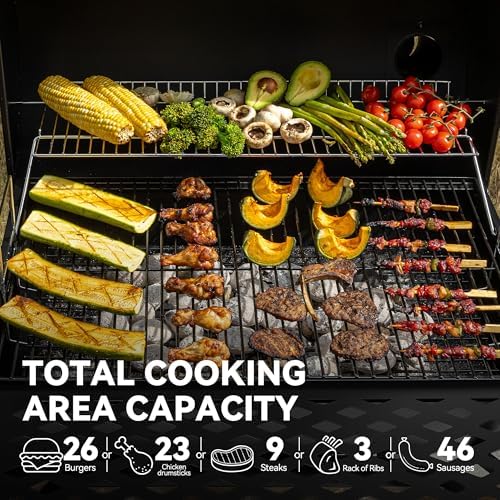 Royal Gourmet CC1830FC 28-Inch Barrel Charcoal Grill with Offset Smoker, 840 Sq. In. Cooking Area, Front Shelf, Charcoal Grill for Outdoor Grilling and Backyard Cooking, Black - Image 4