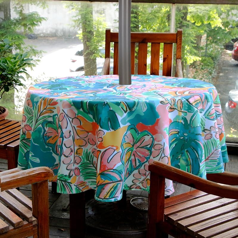 EHouseHome Outdoor Indoor 70inch Round Tablecloth with Umbrella Hole and Zipper, Waterproof Zippered Patio Cloths, Spring/Summer Table Covers for Backyard Circular Table/BBQs/Picnic - Image 2