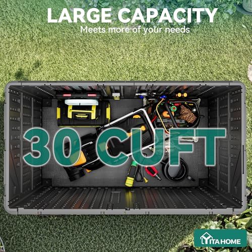 YITAHOME 30 Cu Ft Outdoor Storage Shed, Waterproof Storage Cabinet for Bike & Garden Shed, Horizontal Outdoor Storage Shed for Garage, Pool Storage, Dark Gray & Black - Image 2