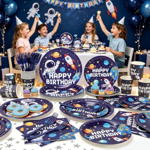 Space Themed Party Plates Set 120Pcs Astronaut Birthday Party Supplies - Image 2