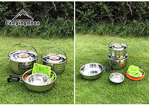 CAMPINGMOON Camping Cookware Set Stainless Steel Outdoor Nesting Cooking Mess Kit Pots Pans Bowls with Storage Carrying Tote Bag - Image 6