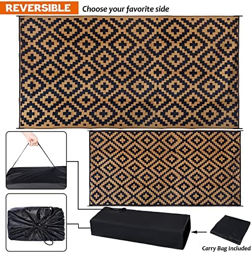 SAND MINE Reversible Mats, Plastic Straw Rug, Modern Area Rug, Large Floor Mat and Rug for Outdoors, RV, Patio, Backyard, Deck, Picnic, Beach, Trailer, Camping, Black & Brown, 9' x 18' - Image 3