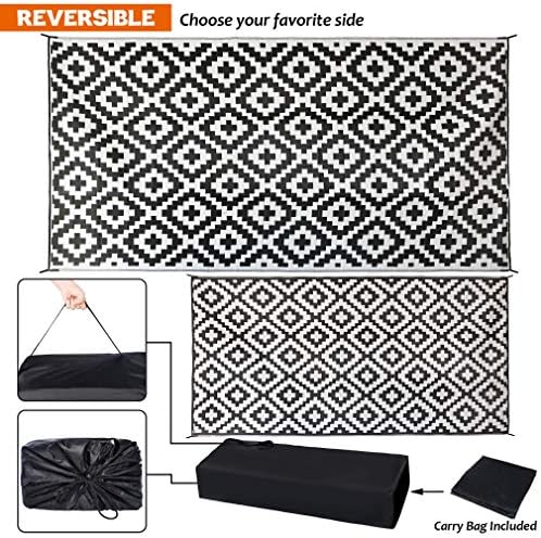 SAND MINE Waterproof Outdoor Rug 9x18 ft, Plastic Straw Rug, Modern Area Rug, Large Floor Mat, RV, Patio, Backyard, Deck, Picnic, Beach, Trailer, Camping (9' x 18', Black & White Lattice) - Image 3