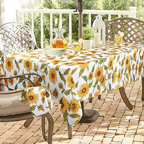 ColorBird Sunflower Outdoor Tablecloth Water Resistant Spillproof Polyester Fabric Table Cover with Zipper Umbrella Hole for Spring Summer Patio Garden Tabletop Decor, 60 x 84 Inch, Zippered - Image 2