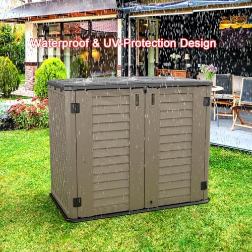 KINYING Outdoor Storage Shed - Horizontal Storage Cabinet Waterproof for Garden, Patio, Backyard, Storage Box for Easy Storage of Garbage Cans, Tools, Lawn Mower, 35 Cubic Feet,Dark Brown - Image 4