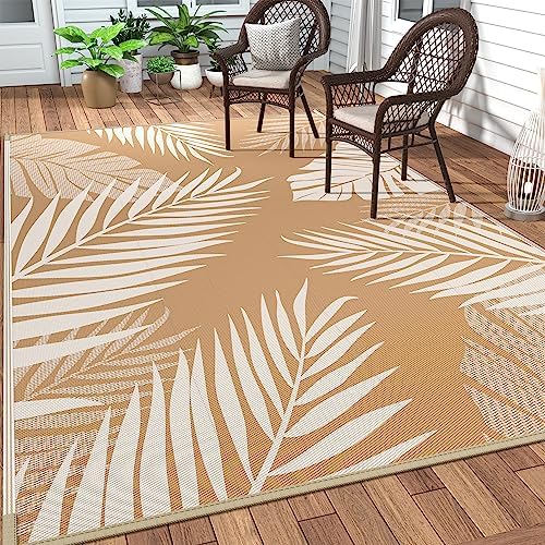 GENIMO Outdoor Rug, Waterproof Plastic Rugs for Patio, 6'x9' Brown Beige by GENIMO