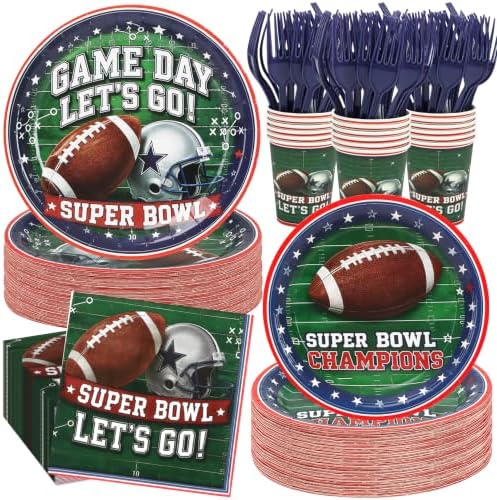Football Paper Plates and Napkins 120Pcs Football Party Supplies Serves 24 by CENLBJ