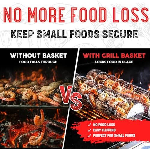 SHIZZO Extra Sturdy Rolling Grill Basket, Removable Handle, Set of 2 - Image 2