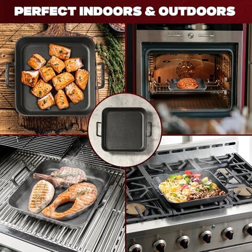 Onlyfire Pre-Seasoned Cast Iron Skillet, 12 Inch Square Steak Pan - Image 5