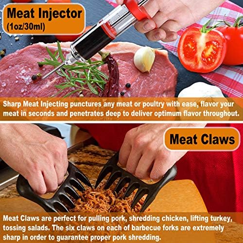 POLIGO 26Pcs Exclusive BBQ Grill Accessories in Aluminum Case for Birthday Fathers Day Grilling Gift - Grill Utensils Set with Barbecue Claws, Meat Injector, Thermometer for Smoker, Camping BBQ Silver - Image 4