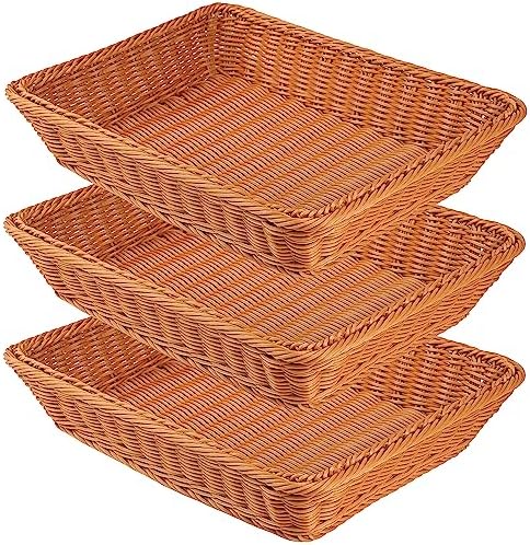 3 PCS 16 Inch Wicker Bread Basket, Woven Serving Basket, Tabletop Food Serving Basket for Restaurant, Bakery, Family Party, Hotel Serving, Fruits, Vegetables and Snacks, Brown, by GNIEMCKIN by GNIEMCKIN