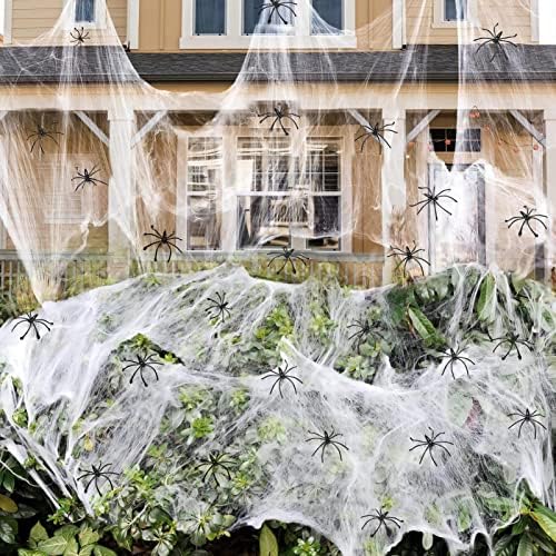 800 sqft Halloween Spider Webs Decorations with 30 Extra Fake Spiders, Super Stretchy Cobwebs for Halloween Decor Indoor and Outdoor by Unknown
