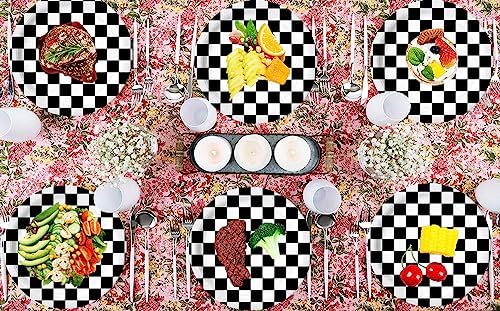 40 Pcs Black & White Checkered Party Supplies - Racing Themed Paper Plates, 7" Dessert Plates for Kids Sports Themed Race Car Birthday Party Decorations - Image 4