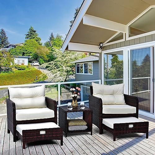 Pamapic 5 Pieces Patio Furniture Set, Rattan Balcony Furniture with Ottomans, PE Wicker Outdoor Patio Chairs Set with Coffee Table for Poolside, Porch, Lawn, Garden, Balcony(Beige) - Image 3