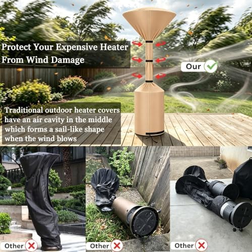 QH.HOME Patio Heater Cover,Waterproof Tear-Resistant 2p-89"x 33"x19",Camel - Image 2