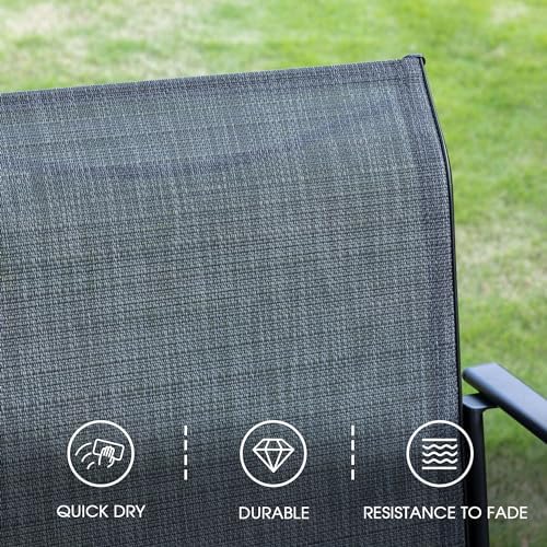 VICLLAX Patio Dining Set for 6, Outdoor Furniture Set Includes 63" Rectangle Patio Table and 6 Patio Sling Chairs, Outdoor Table and Chairs for Outsides, Grey Wood-Like Tabletop and Dark Grey Fabric - Image 6
