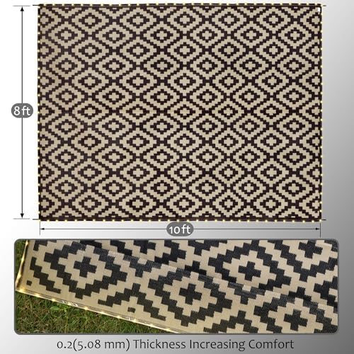 SAND MINE Reversible Mats with Led Strip Lights, Plastic Straw Rug, Modern Area Rug, Large Floor Mat for Outdoors, Patio, Backyard, Deck, Picnic, Camping, Black & Beige, 8' x 10' - Image 2