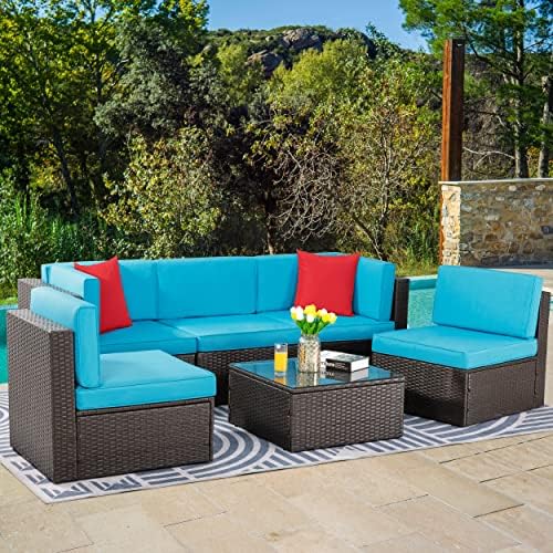 Vongrasig 6 Piece Small Patio Furniture Sets, Outdoor Sectional Sofa, Blue - Image 6