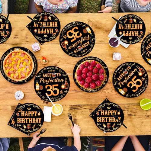 96 Pcs Thirty Fine Birthday Decoration Aged To Perfection 35th Plates - Image 7