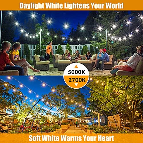96FT(48×2) Outdoor String Lights, Commercial Grade Heavy Duty White Wire Patio Light with Dimmable S14 Shatterproof LED Bulbs, Linkable Waterproof Bistro Lights for Outside Deck Backyard Cafe Market - Image 5