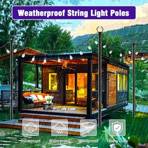 zoegi 4 Pack 10Ft String Light Poles,Light Poles for Outside Lights with Fork,Outdoor Brackets Hanging Lights,Metal Stand for Deck Patio,Backyard,Wedding,Deck,Party (4Pack) - Image 5