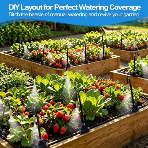 360° Adjustable Drip Irrigation System Kit, 50 FT Garden Watering System with 15 Copper Nozzles, Automatic Misting Sprinkler for Yard, Garden, Lawn, Raised Bed, Greenhouse and Plants - Image 2