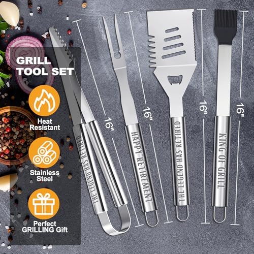Retirement Gifts for Men, Retired Gifts for Men, Dad, Grandpa, Coworker, Teacher, Boss, Grilling Accessories, Heavy Duty Stainless Steel Grill Set BBQ Grill Tools for Outdoor Grill with Aluminum Case - Image 7