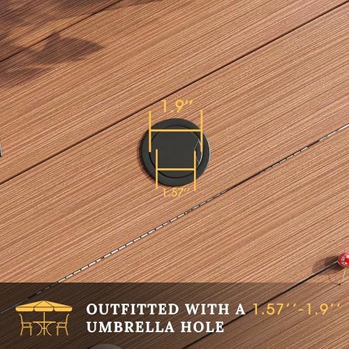 VICLLAX 5 Pieces Patio Dining Set for 4, Outdoor Furniture Set Includes 40.7" Round Patio Table and 4 Patio Stackable Chairs, Walnut Tabletop and Brown Fabric - Image 5