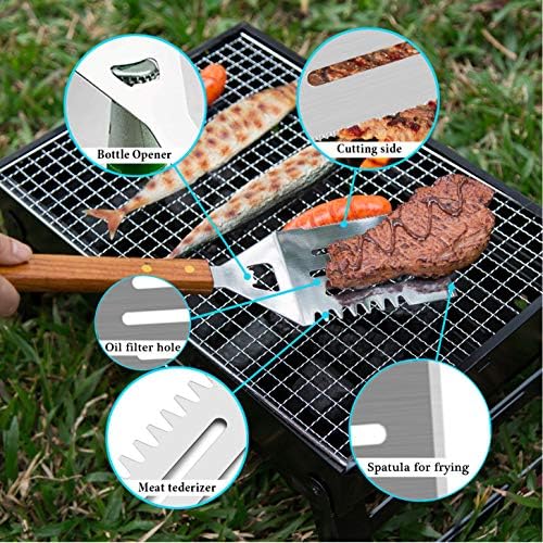 IMAGE Wooden BBQ Accessories Grill Sets,Stainless Steel BBQ Grill Tools Utensils Set for Outdoor Grilling, Cooking, Backyard Barbecue & Camping Gift for Man Dad Women Barbecue Enthusiasts Set of 4 - Image 4