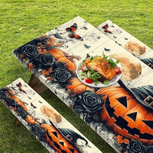 CAPSCEOLL Picnic Table Cover with Bench Covers 6ft - Halloween Pumpkins - Image 6