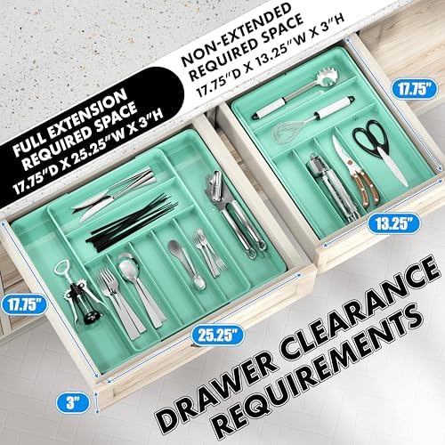 Simple Houseware Expandable Kitchen Drawer Flatware Organizer, Turquoise - Image 3