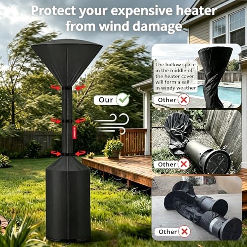 QH.HOME Patio Heater Cover,Waterproof Tear-Resistant 2p-89"x 33"x19",Black - Image 2