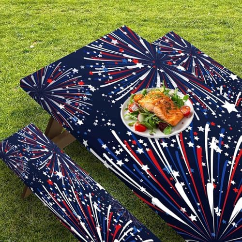CAPSCEOLL Fitted Picnic Table Cover with Bench Covers 6ft - Fireworks - Image 5