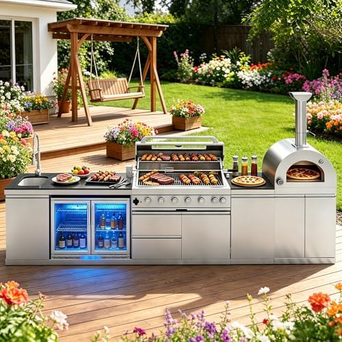 147" Modular Outdoor Kitchen,120,000 BTU,Propane Grill with Pizza Oven. by Unknown