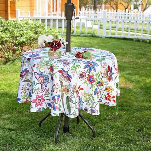EHouseHome Outdoor and Indoor 60inch Round Tablecloth with Umbrella Hole and Zipper, Waterproof Zippered Patio Cloths, Spring/Summer Table Covers for Backyard Circular Table/BBQs/Picnic - Image 3
