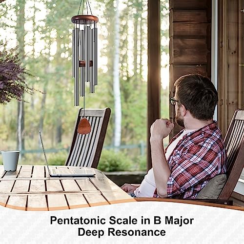 Bursvik 37" Aluminum Wind Chimes for Outside (Silver Grey), Patio Zen Decor - Image 7