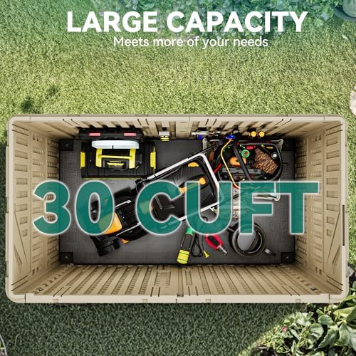 YITAHOME Outdoor Storage Shed w/o Shelf, 30 cu ft Horizontal Storage Shed Outdoor, Resin Waterproof Storage Cabinet for Garage, Poolside, Bikes, and Garden (Khaki + Black) - Image 2