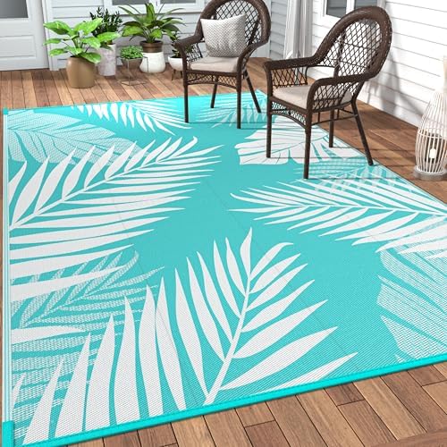 GENIMO Outdoor Rug, Waterproof Plastic Rugs 10'x14' for Camping Navy White by GENIMO